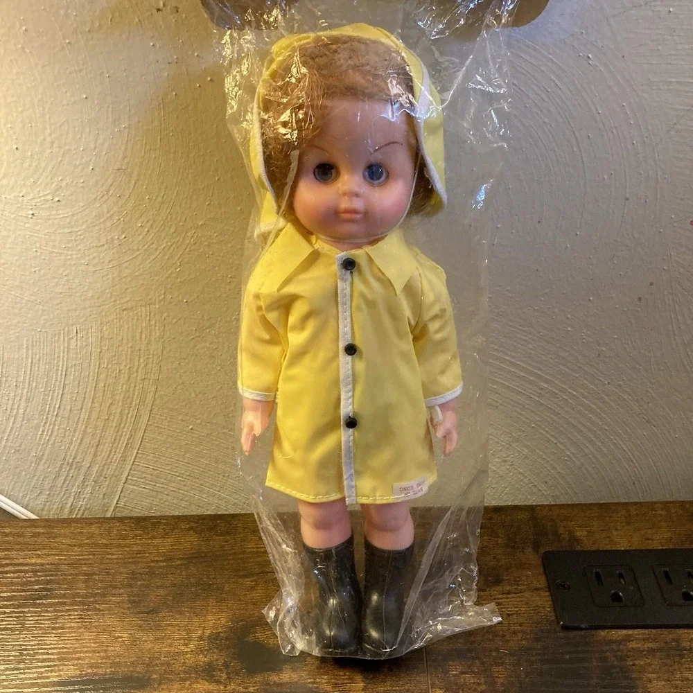 Rare NIP Mego Raincoat Doll 1970s Eye Open Close Vinyl Rooted Hair Galoshes Girl